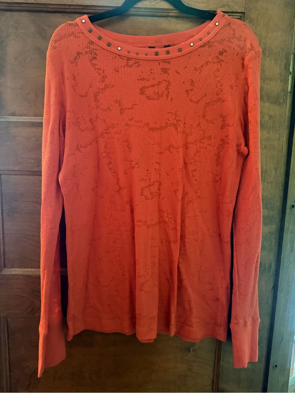 Stud-Trim Burnt Red Lightweight Knit Sweater